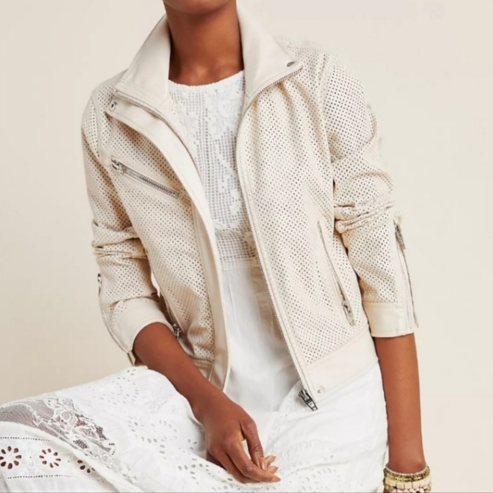 Anthropologie Perforated vegan leather moto jacket